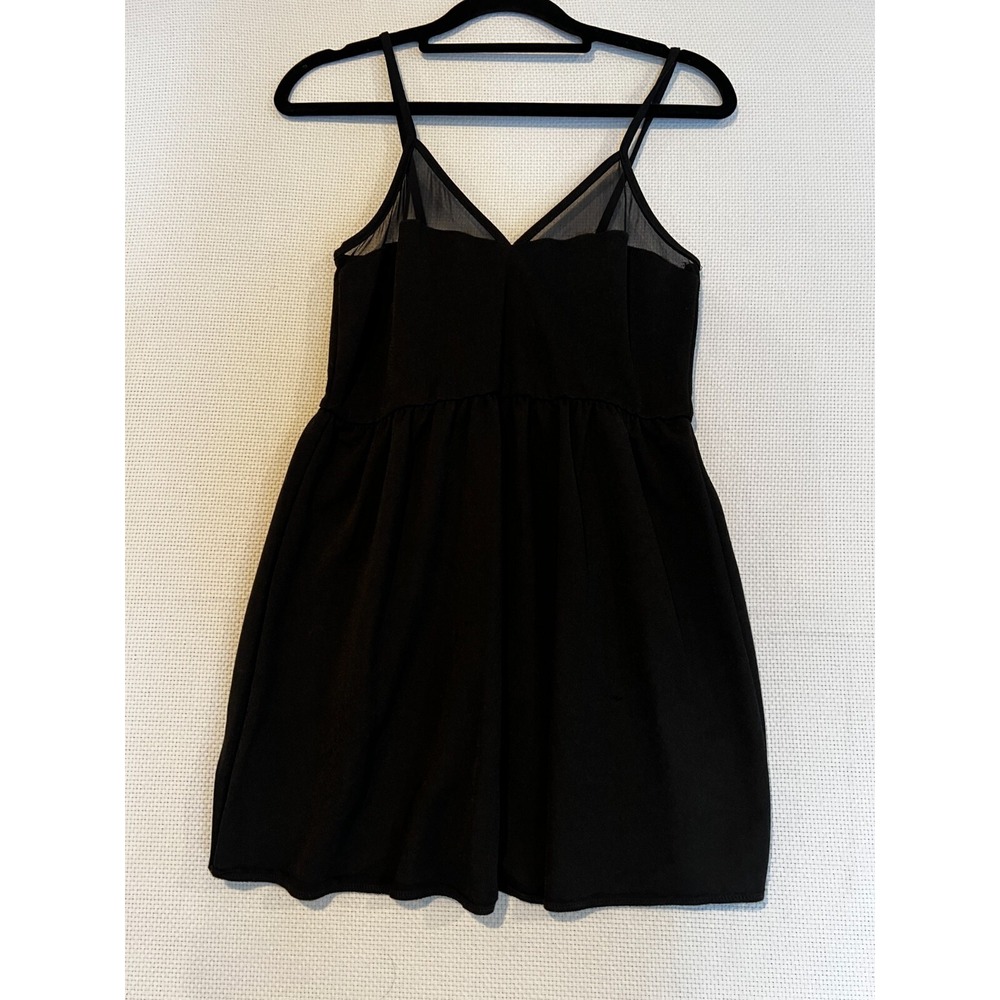Forever 21 Black Mesh Trim V-Neck Fit and Flare Mini Dress Sleeveless LBD